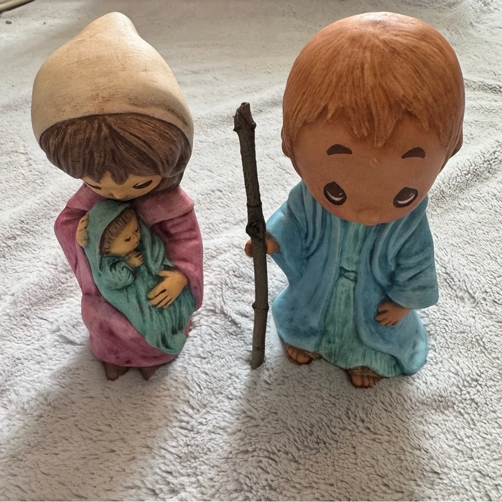 Vintage 1984 Hand-Painted Nativity Figurines –‎ Mary, Joseph & Baby Jesus